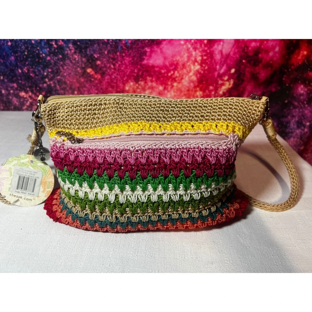 2014 The Sak Classic Mini Crossbody Bag Hand Crocheted Beach Stripe 106122 NEW